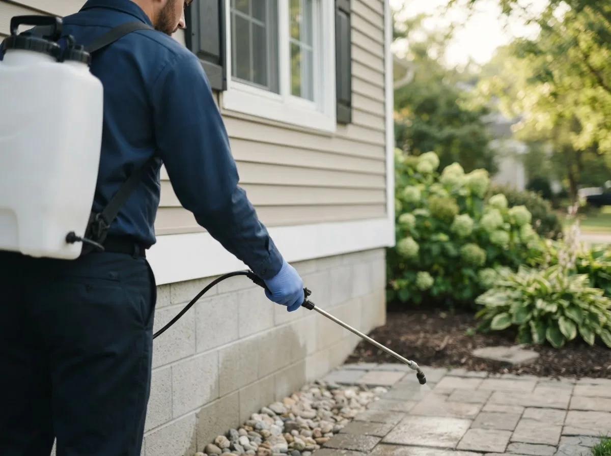 Pest control technician inspecting a home in Pingree, ID
